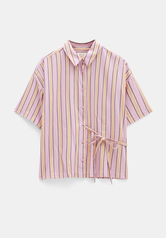 Tie Detail Cotton Stripe Shirt